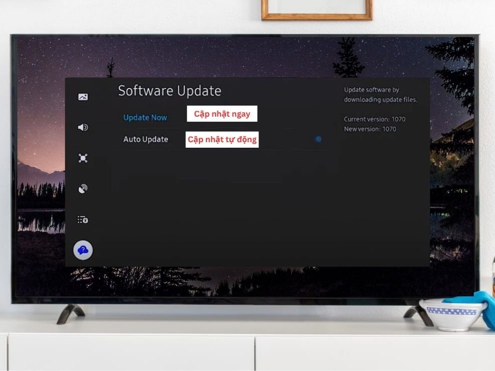 Các lựa chọn cập nhật phần mềm trên tivi Samsung